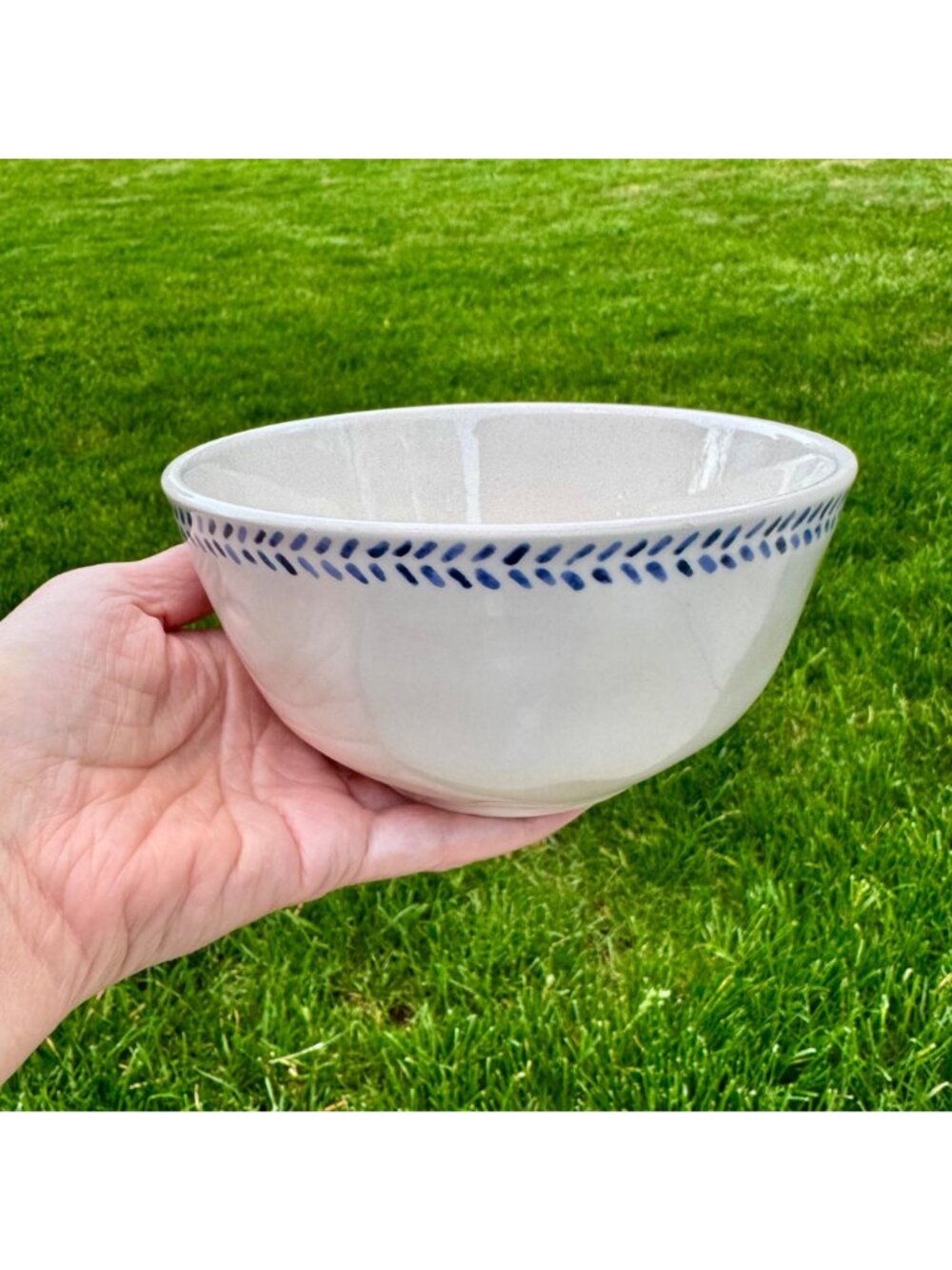 Pier 1 Blue Trim White Dimpled Bowls Set of Two Cereal Size - Picture 2 of 4